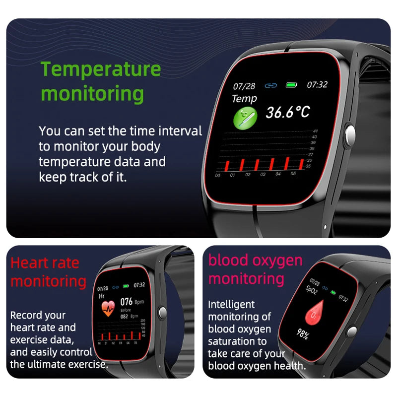 Blood Pressure Blood Oxygen Body Temperature Heart Rate Monitor Smartwatch Men Women Waterproof Sleep Sport Smart Watches Health Oasis Select