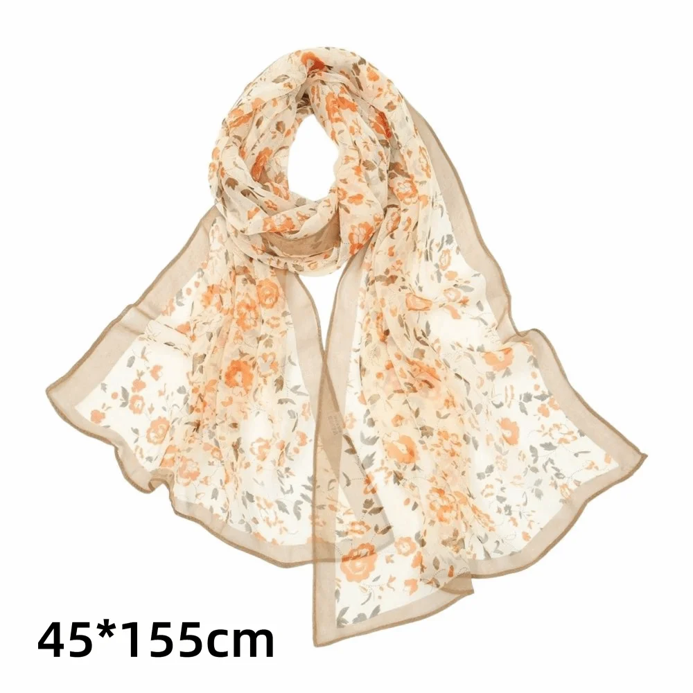 Gifts Chiffon Printed Silk Scarf Floral Lotus Thin Beach Travel Photography Shawl Breathable Long Silk Scarf Oasis Select