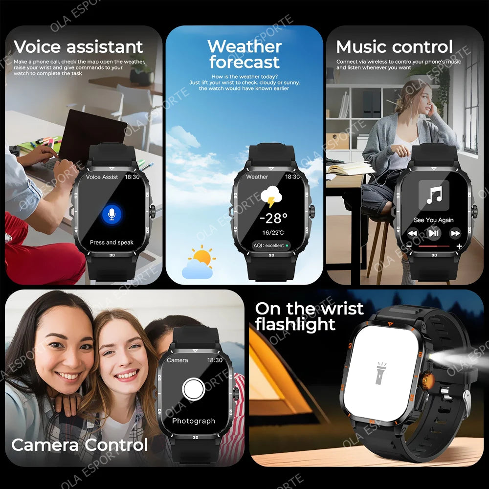 Military Smartwatch 2.01" HD Bluetooth Call Waterproof Fitness Watch