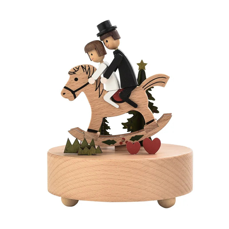 Wooden music box, music box, carousel, romantic Valentine's Day gift, furniture decoration, creative gift giving Oasis Select