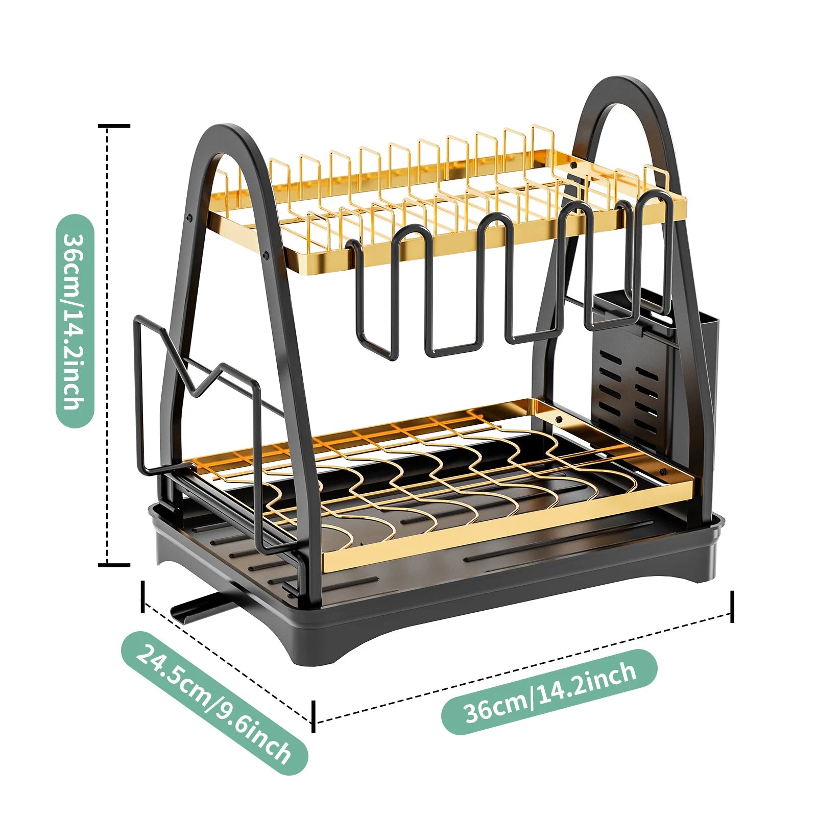 Dish storage rack Kitchen rack Multifunctional bowl and chopsticks drain rack Household countertop bowl rack Oasis Select Black Gold-Small