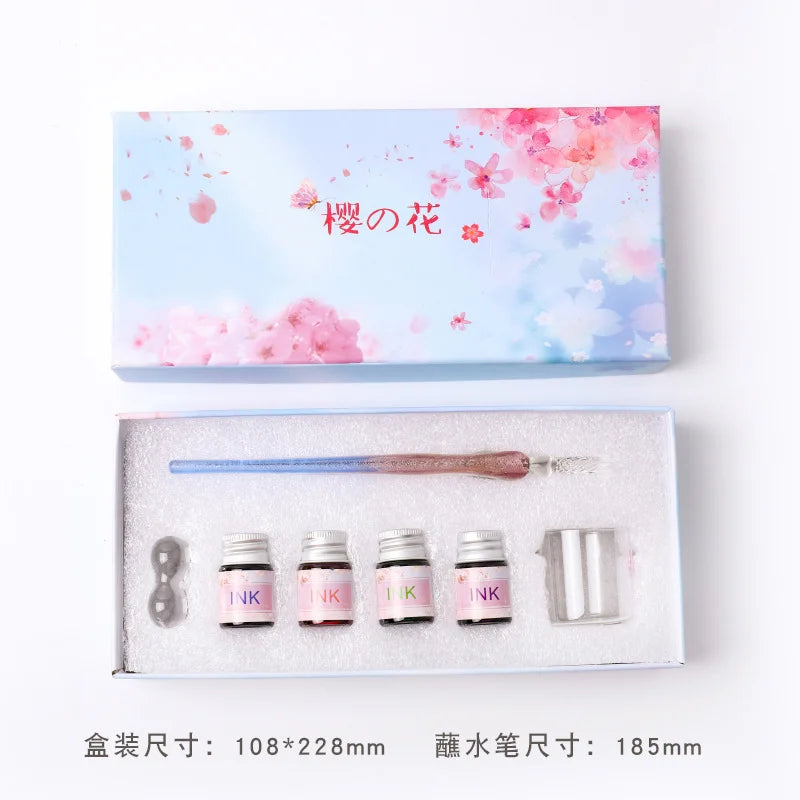 Romantic Sakura Glass Dip Pen Sakura Flower Series Multi piece Gift Box Gradient Color Set Oasis Select 5