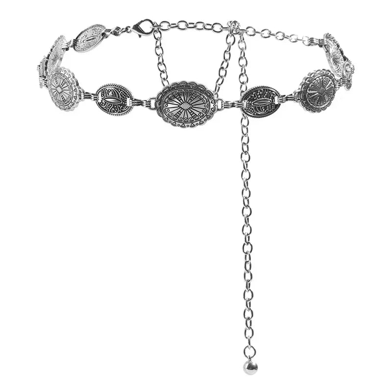 Retro style women's metal waist chain accessories Decorative circle carved chain belt high style accessories Oasis Select 108cm
