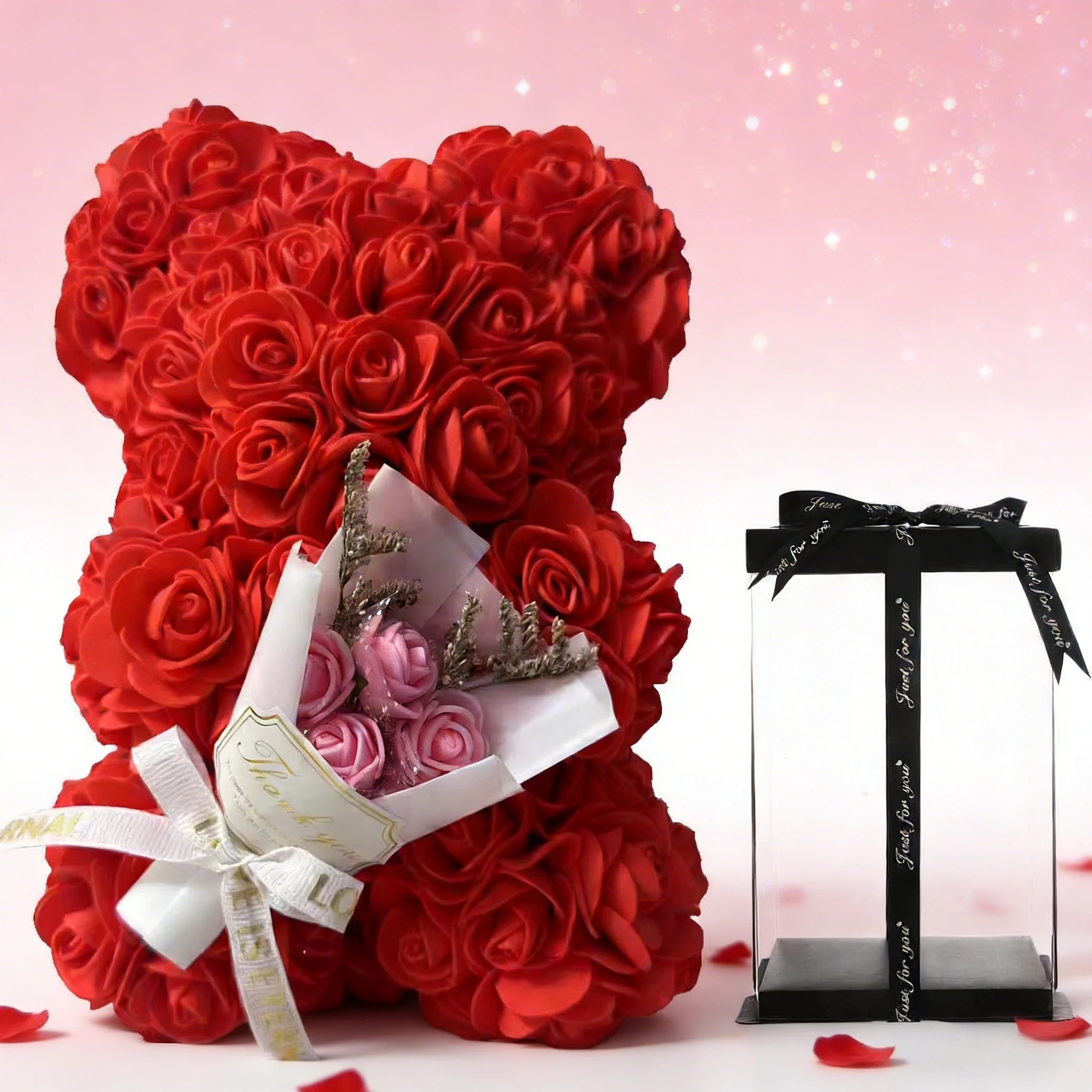 25cm Rose Flower Teddy Bear Gift Set In Premium Box Perfect Valentines Day Present For Her Mothers Birthday Anniversary Romantic Oasis Select