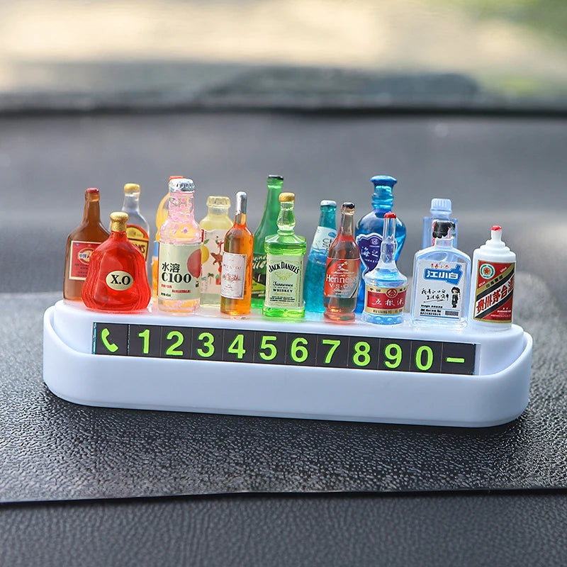 Chic Vehicle Short-term Parking Display with 15 Random Wine Bottles DIY Movement Contact Number Plate Change Parking License Oasis Select White