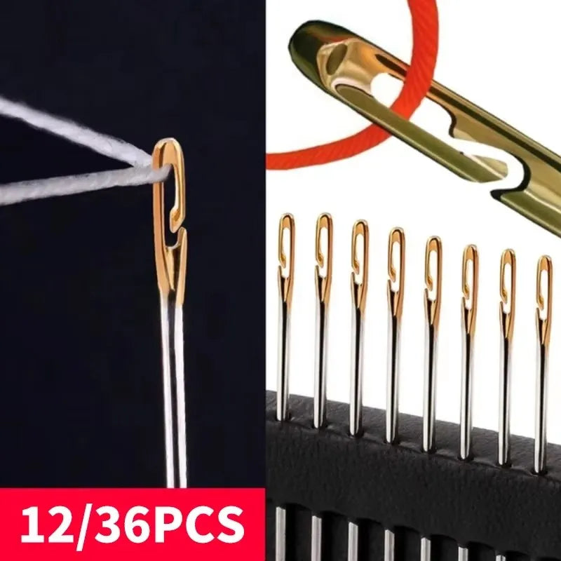 12/72pcs Side Hole Blind Sewing Needles Elderly Needles Hand Sewing Stitching Pin Stainless Steel DIY Home Self Threading Needle Oasis Select