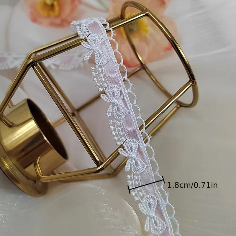 1 Yard X 1.8cm Pink & White Floral Bow Ribbon Lace Trim - Ideal for DIY Crafts,Sewing Edges & Decorative Accessories Oasis Select