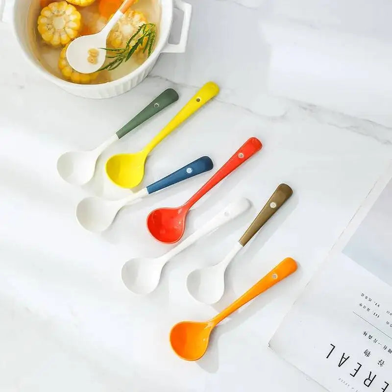Ceramic Western Creative Spoon Dessert Coffee Stirring Spoon Children's Eating Small Round Spoon Household Kitchen Tablewear Oasis Select