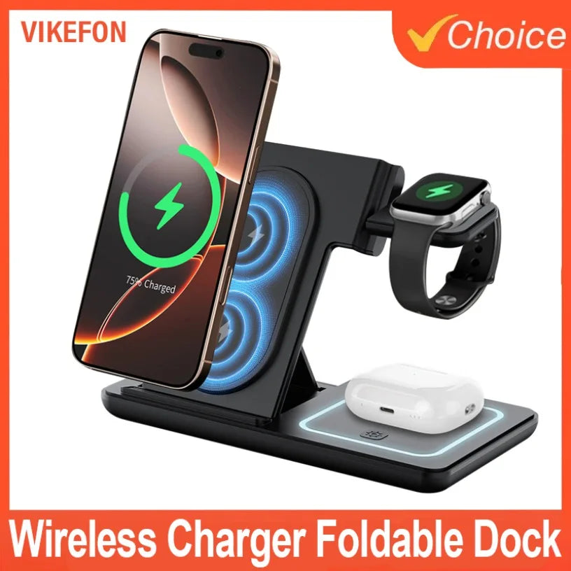 Foldable 3 In 1 Night LED Light Wireless Charger Quick Charging Dock For iPhone 16-12 Pro Samsung Apple Watch 2-8 SE Airpods Pro Oasis Select