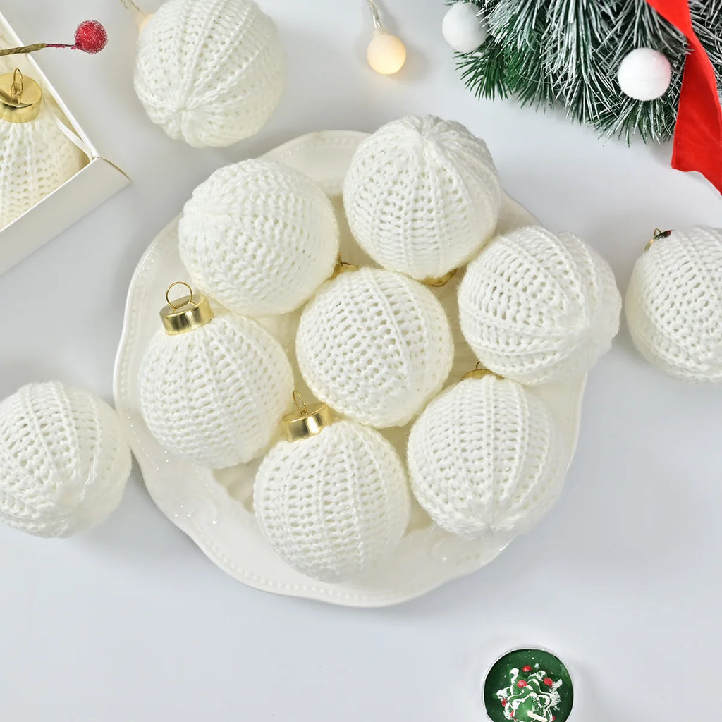 Boho Crochet Christmas Ball Ornaments – 12-Piece Yarn Set