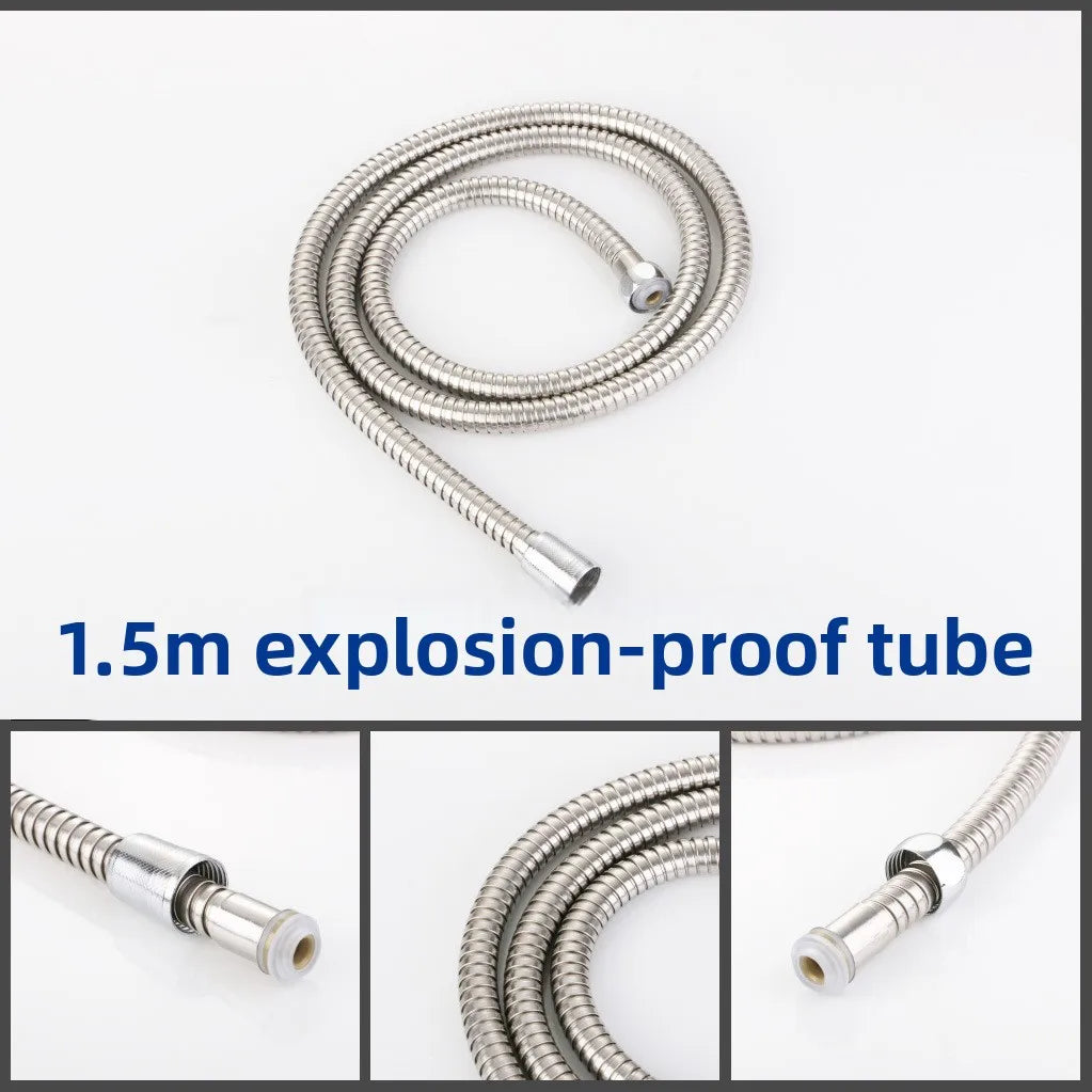 Waterproof Flexible Stainless Steel Shower Hose Bathroom Plumbing Replacement Pipe Universal Shower Head Accessory Oasis Select 1pcs 1.5m