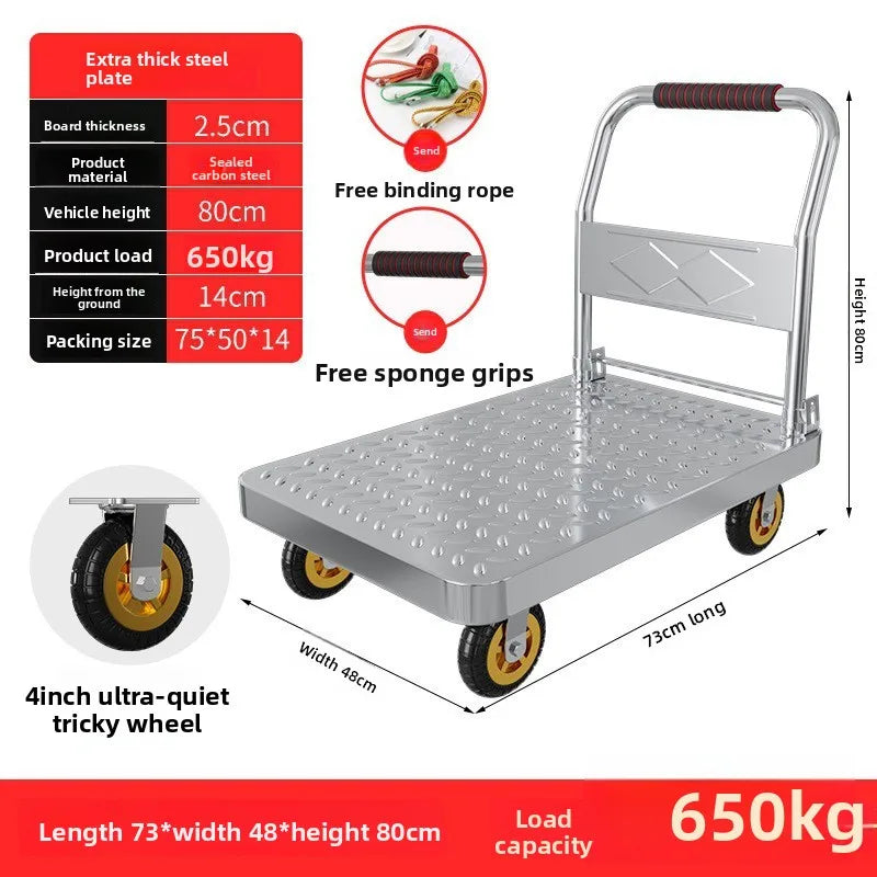 Steel plate pulling trolley trolley trolley handling thickened foldable portable silent trailer pulling flat truck Oasis Select 73-48-4-B