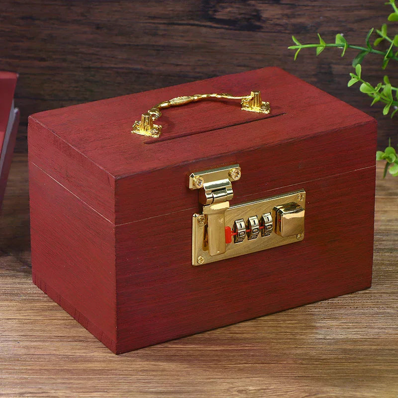 Wooden Box Password Lock Money Saving Coin Box Piggy Bank Organizer With Lock Treasure Box For Cards Dollars Cents Kids Gifts Oasis Select