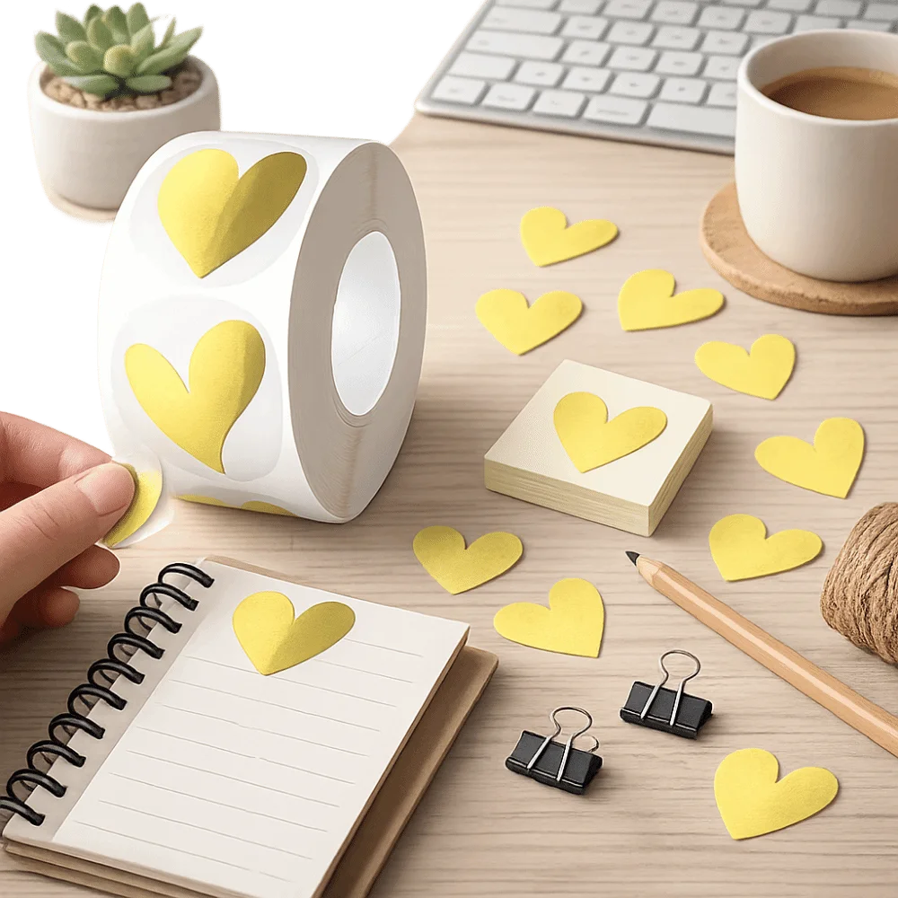 Transparent Heart Sticker Glowing Effect Heart Design Stationery Sticker Waterproof Gold Color Sealing Label Sticker Gift Decor Oasis Select