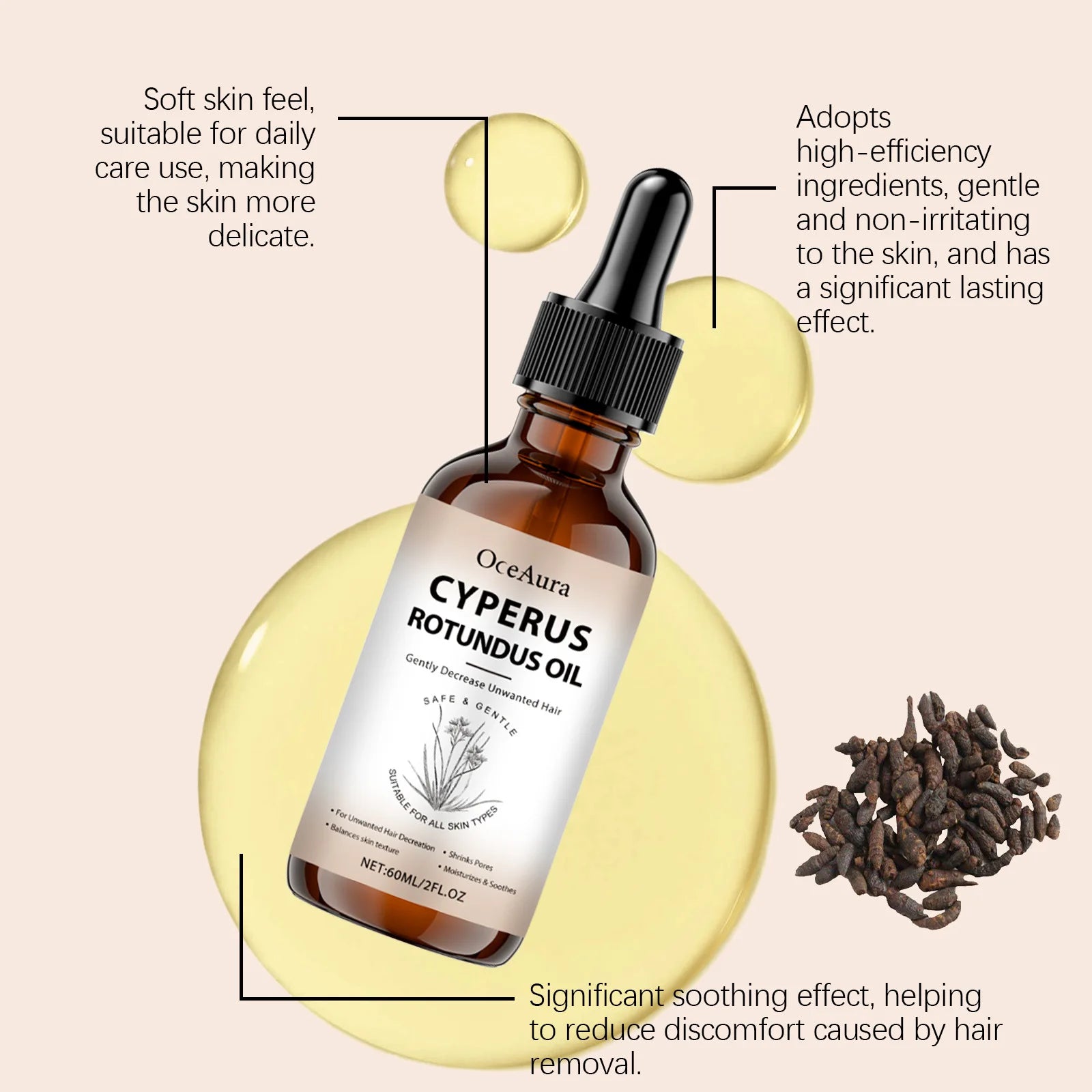 Cyperus Rotundus Hair Growth Inhibitor Oil – Natural 60ml Hair Growth Inhibitor Oil Oasis Select