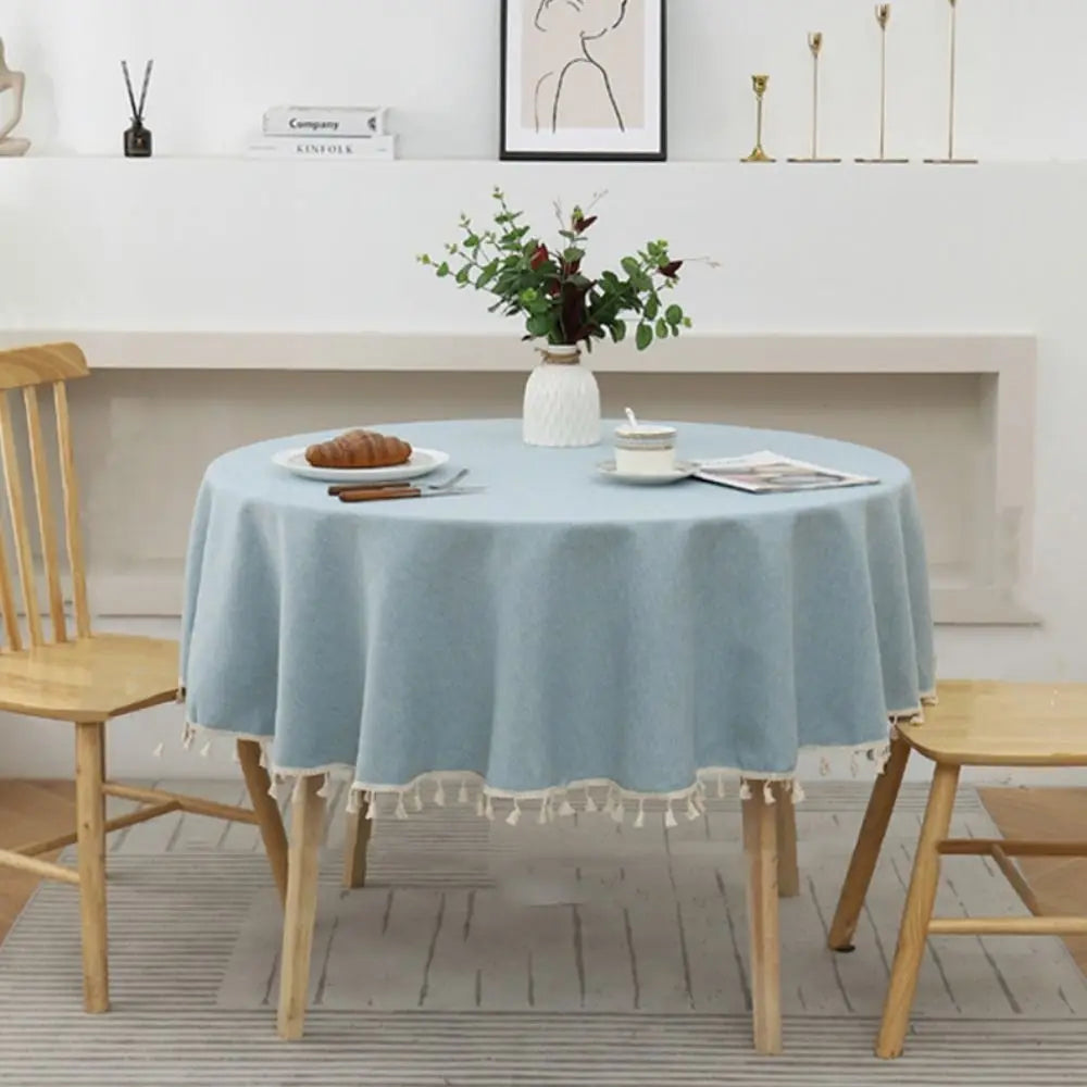 Round Cotton Linen Tablecloth with Tassels | Waterproof & Dustproof Round Tablecloth Oasis Select