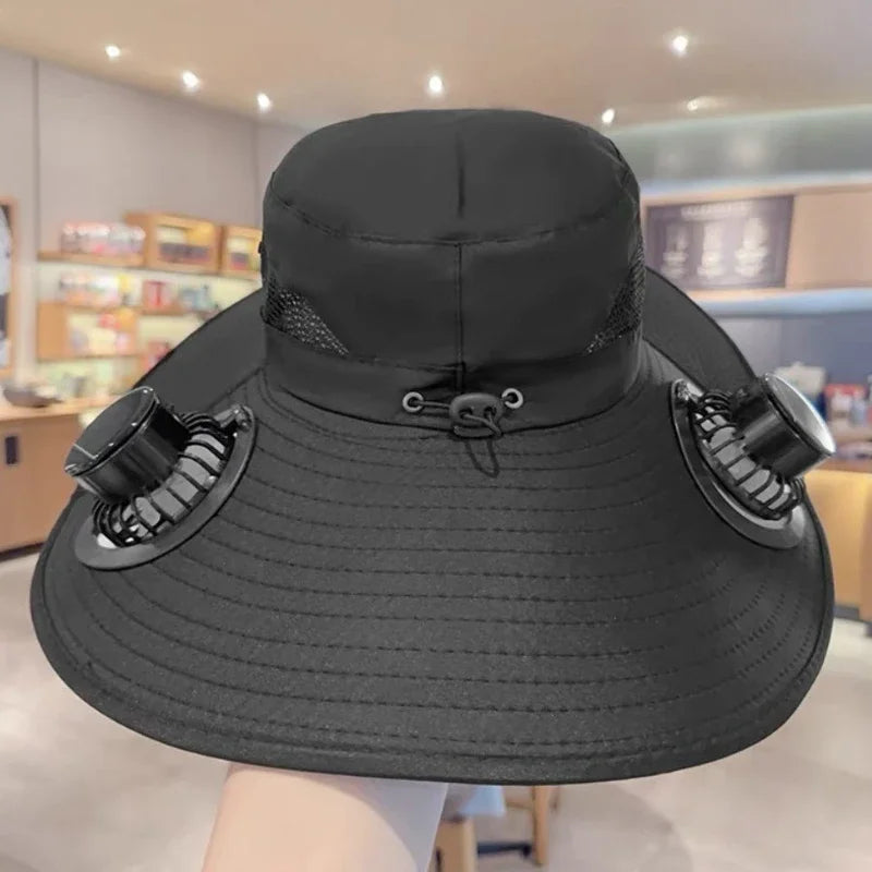 Outdoor Sun Hat for Men with Solar Powered Fan Quick Dry Bucket Hat USB Rechargeable Fishing Hiking Camping Headwear Accessory Oasis Select