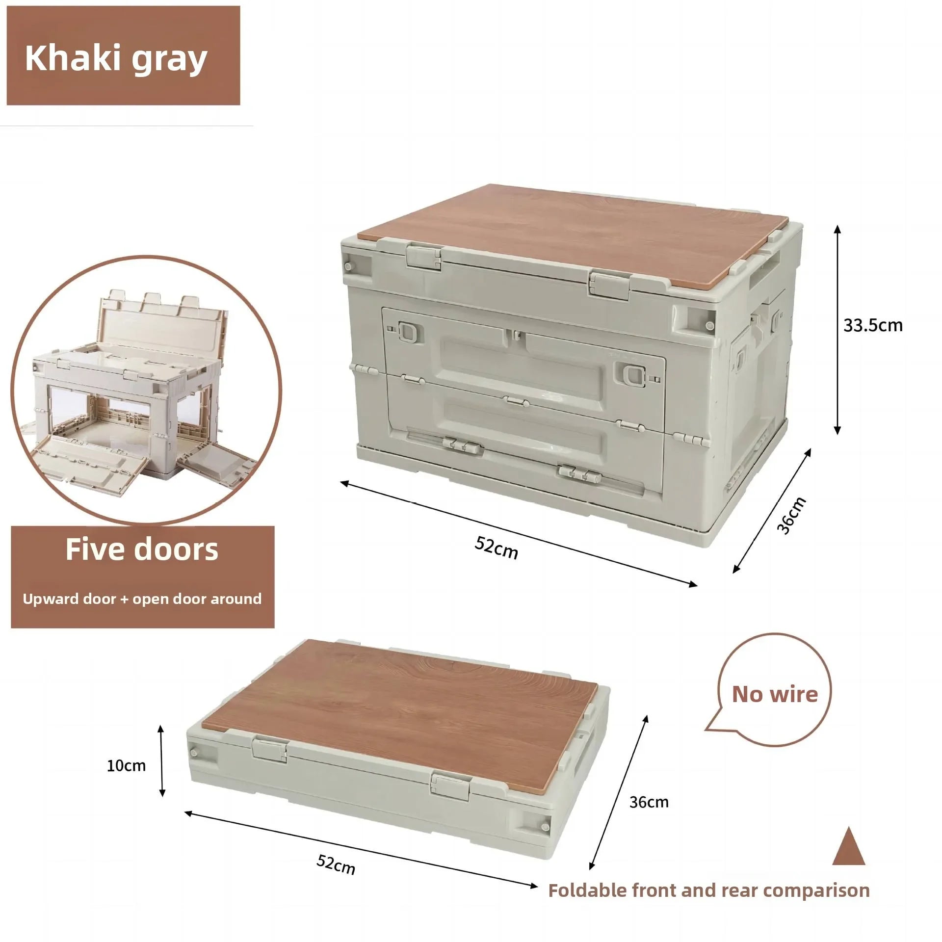 Outdoor camping storage box Folding box Camping finishing box Car trunk Storage box Wooden cover Picnic storage box Oasis Select Ash-5 opens door