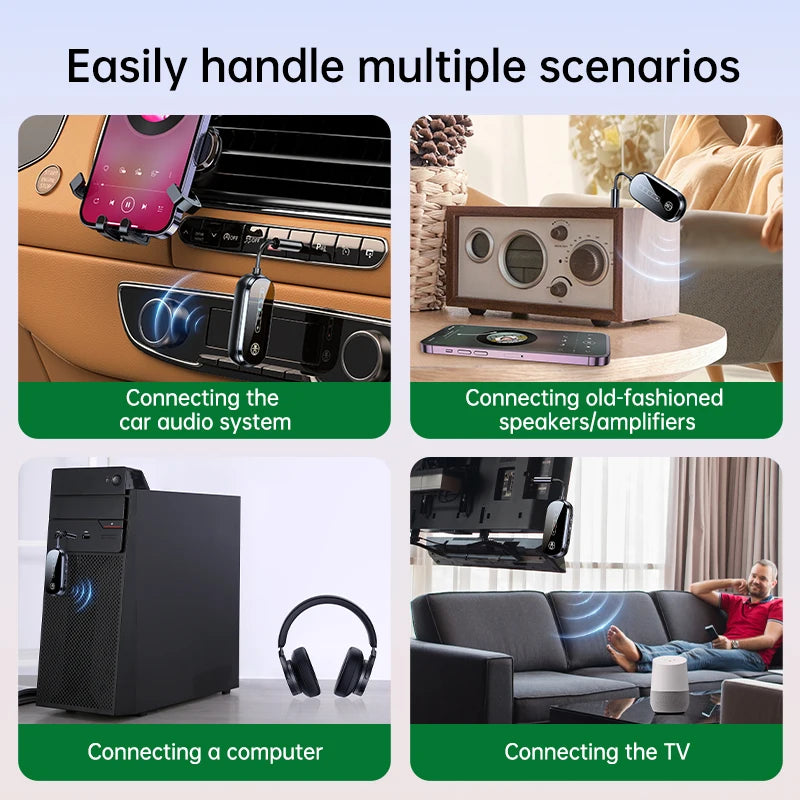2 In 1 Bluetooth 5.4 Transmitter Receiver Stereo 3.5mm AUX Airplane Audio Wireless Adapter Mic for TV PC Headphone Car Aircraft Oasis Select
