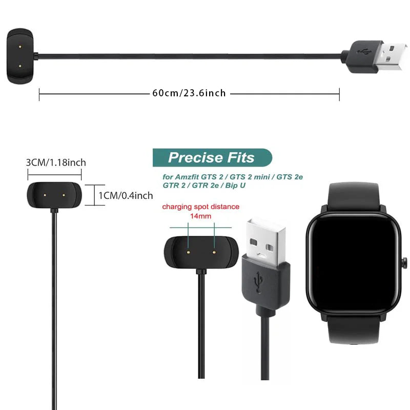 60cm USB Charger Cable for Amazfit GTR 2/2e, GTS 2e/2 Mini Smartwatch Charger Cable Oasis Select