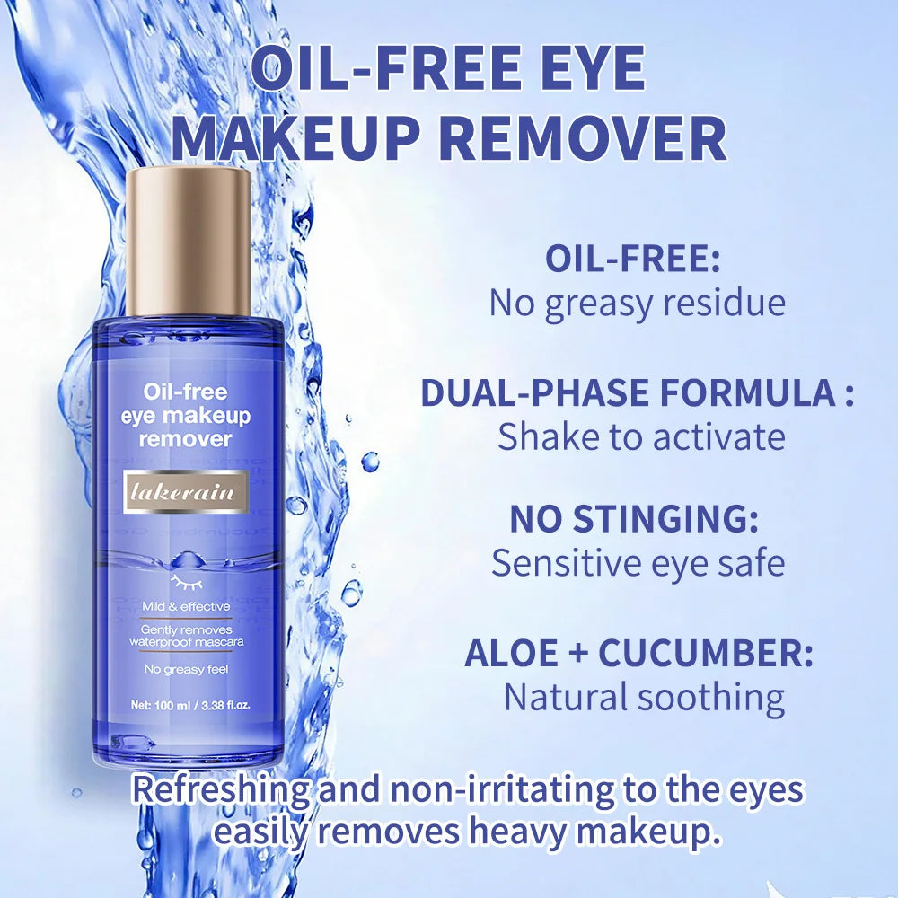 Lakerain Eye Makeup Remover 100ml Oil-Free Soothing Ingredients Gently Dissolves Eye Makeup No Stinging Safe for Sensitive Eyes Oasis Select