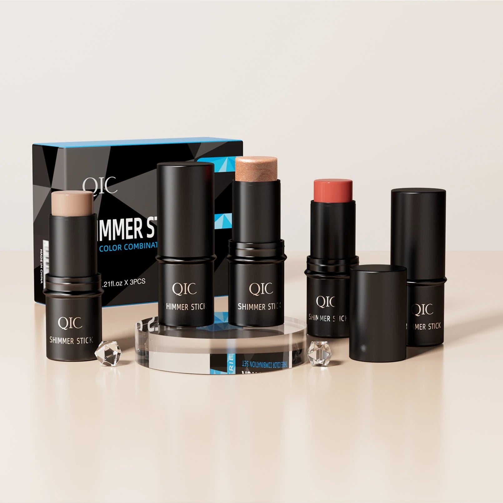 QIC 3-Piece Cream Contour Set – Contour, Highlight & Blush