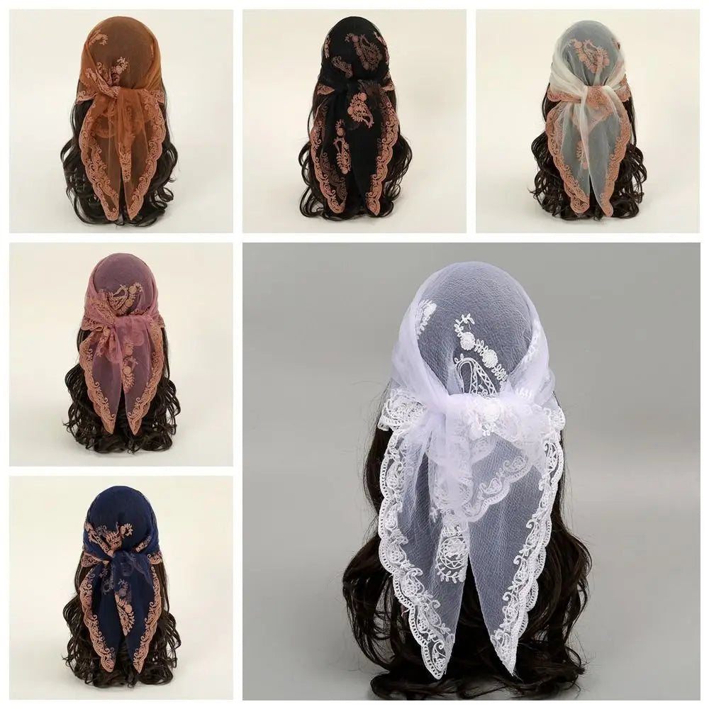 Elegant Square Lace Scarf Hollow Out Thin Foulard Bandana Floral Embroidery Vintage Hair Scarf Headband Women Oasis Select