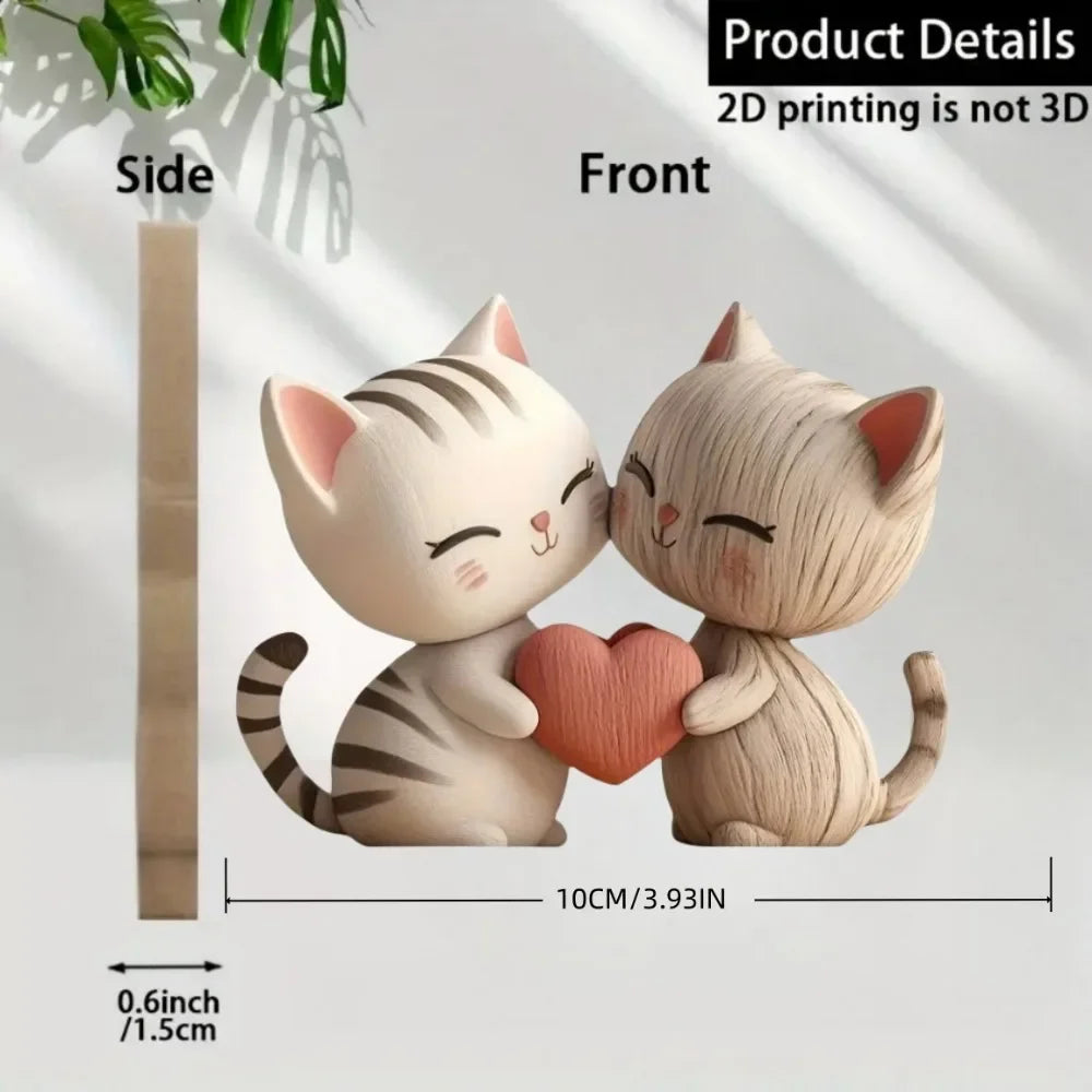2D Flat Cat Wooden Kitten Dog Couple Sculpture Rabbit Enthusiast Gift Light and Dark Wood Grain Desktop Home Decoration New Oasis Select M