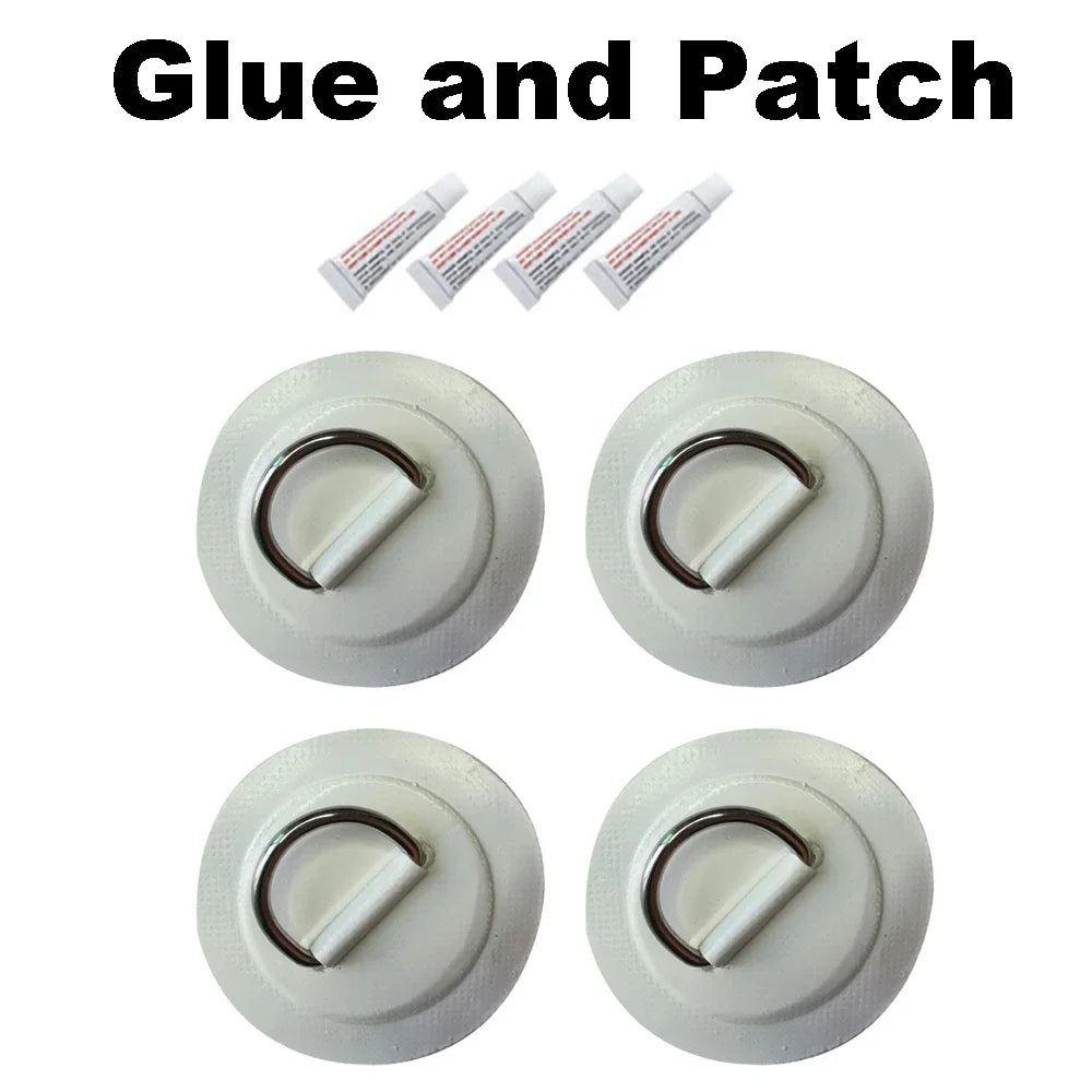 Surfboard Dinghy Boat PVC Patch With Stainless Steel D Ring Deck Rigging Sup Round Ring Pad 5M Elastic Bungee Rope Kit Oasis Select 4 White 4G