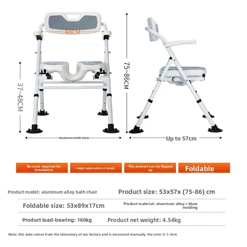 Solid Elderly bathroom bath chair Japanese armrest pregnant woman bath stool with armrest toilet non-slip disabled shower chair Oasis Select