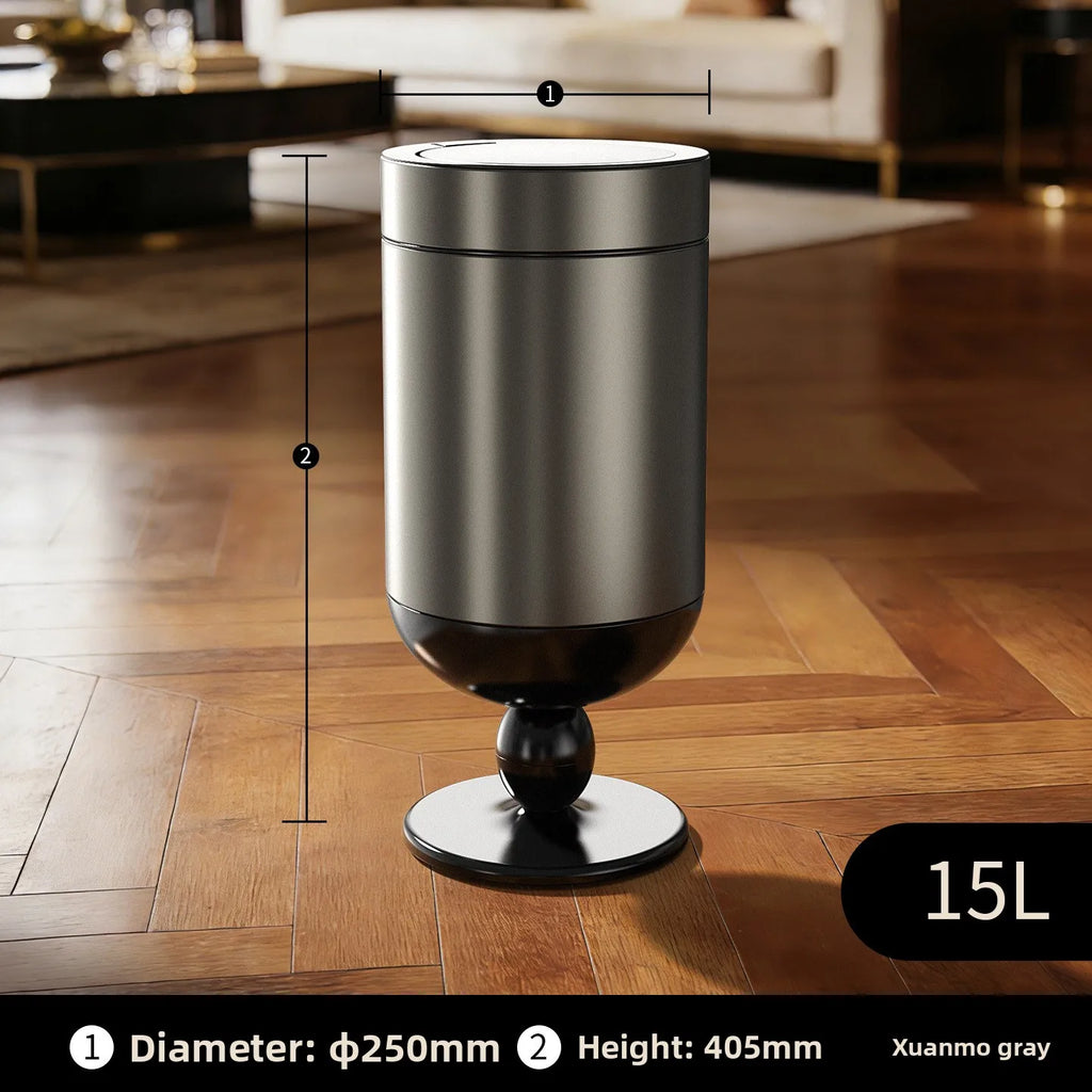 Bedroom large-capacity stainless steel trash can household 2026 new light luxury high-end living room retro with cover removable Oasis Select 15L-grey