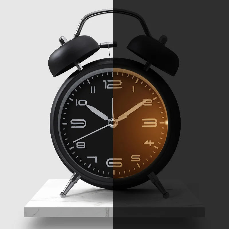 Alarm Clock Creative Metal Silent Night Light Fashion Multifunctional Personality Student Living Room Bedroom Bedside Bell Clock Oasis Select