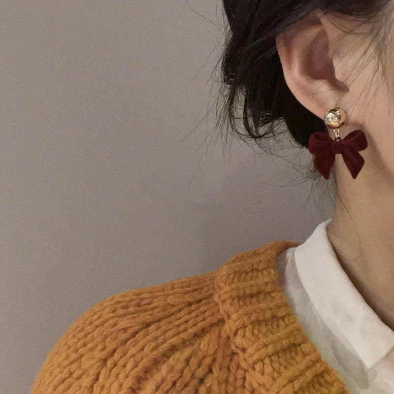 Vintage Black Flocking Earrings Geometric Bowknot Stud Earrings For Women Fashion With Jewelry Accessories Oasis Select