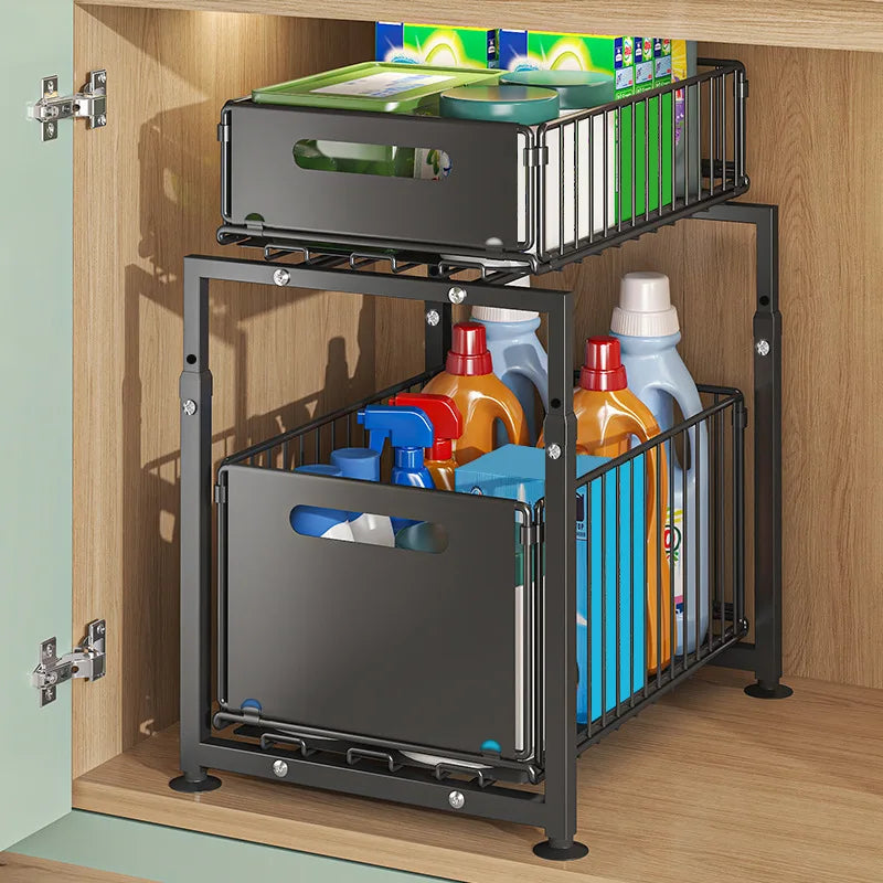 Kitchen lower sink rack, seasoning rack, storage basket, adjustable cabinet pull-out layered rack Oasis Select