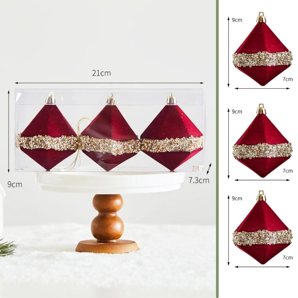 Wine Red Velvet Flocked Christmas Ball Ornaments | Elk Wreath