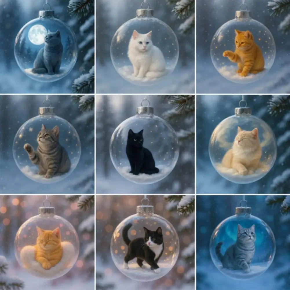Cute Kitten Ball Christmas Ornaments Decoration 10x10x10cm PP Christmas Tree Cat Ball Pendant Ornament Xmas Tree Hanging Decor Oasis Select
