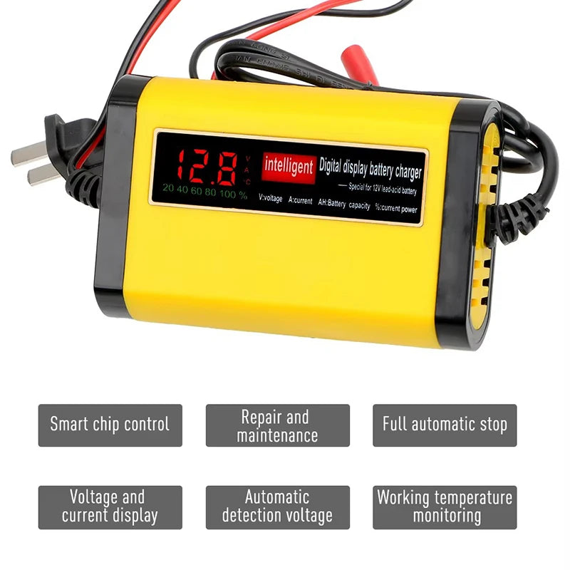12V 2A Pulse Repair Intelligent Charger With Power Display 12V Car Moto Truck Battery Power Adapters For Lead Acid Battery EU US Oasis Select