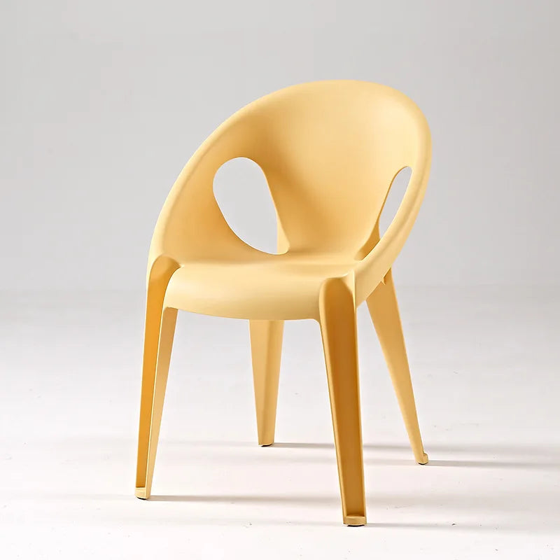Hollow chair simple light luxury Nordic backrest chair outdoor home thickened casual dining chair rattan chair balcony stool Oasis Select Yellow 2 pieces
