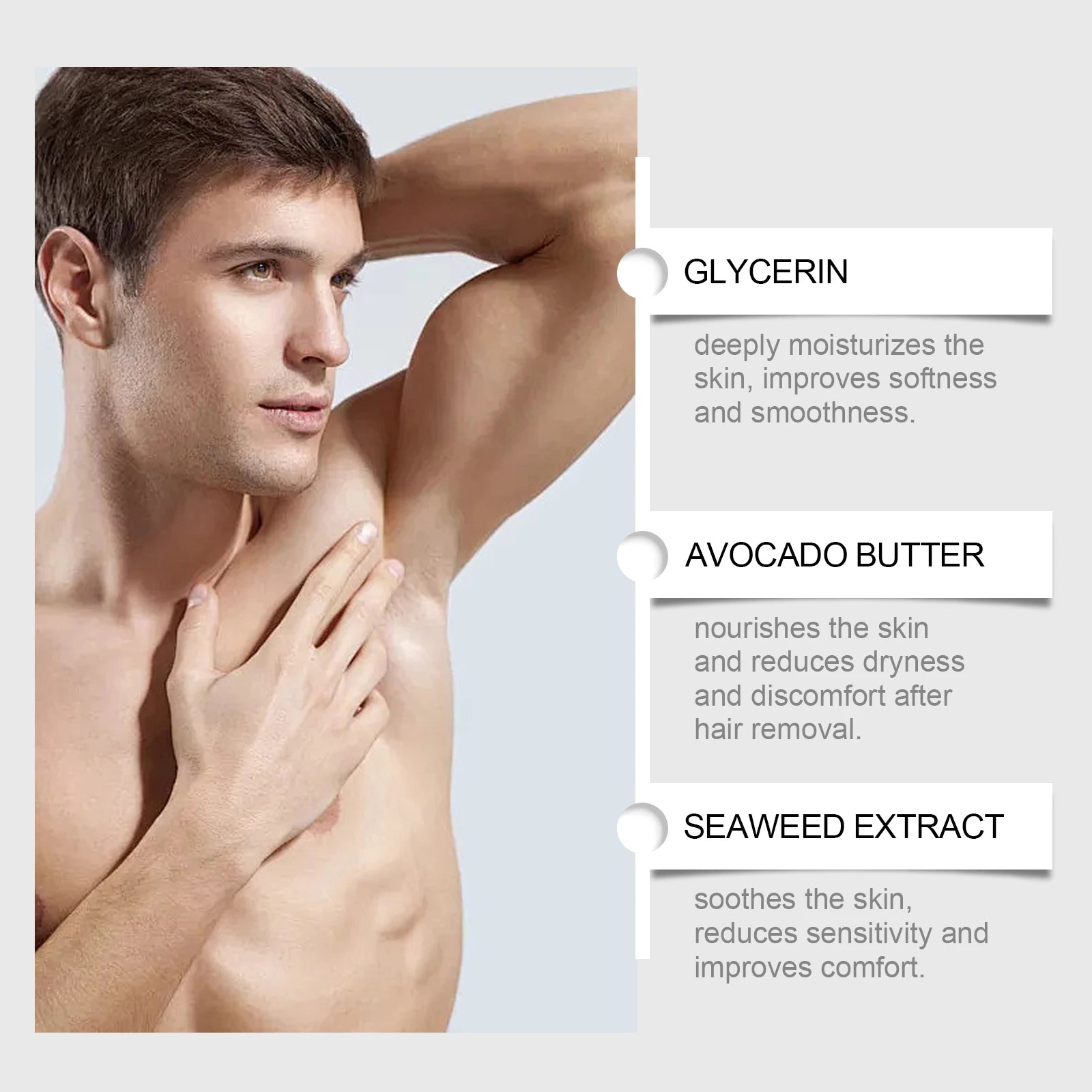 Avocado Man Hair Removal Cream Intimate Areas Painless Soothing Gentle Depilatory Cream Beard Hair Remover for Body Legs Armpits Oasis Select