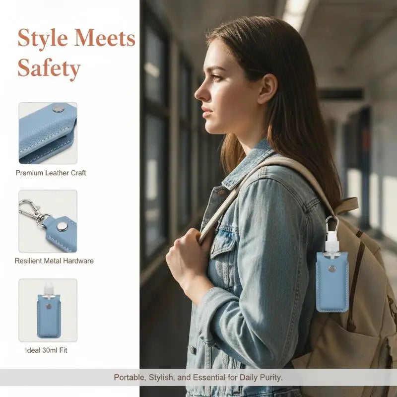 PU Leather Hand Holder With Metal Keychain Empty Refillable Bottle For Daily Commute Travel Outdoor Activities Oasis Select