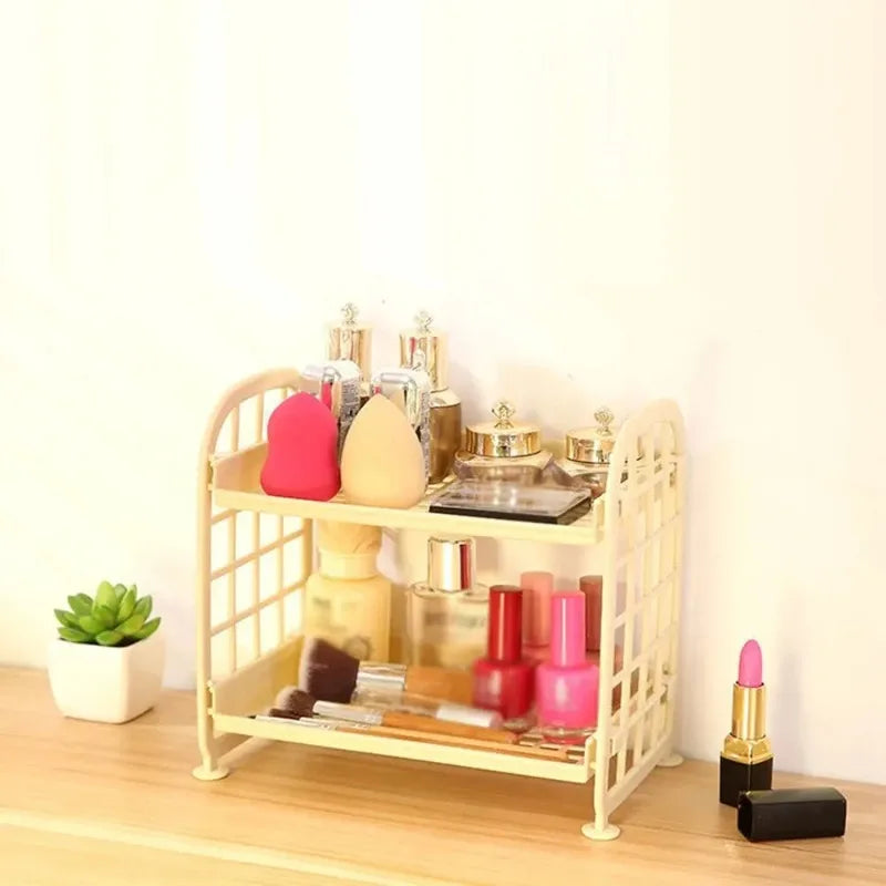 1pcs Cute Desktop Storage Rack Double-layer Removable Cosmetic Organizer Kawaii Stationery Shelf for Dorm Bedroom Desk Decor Oasis Select