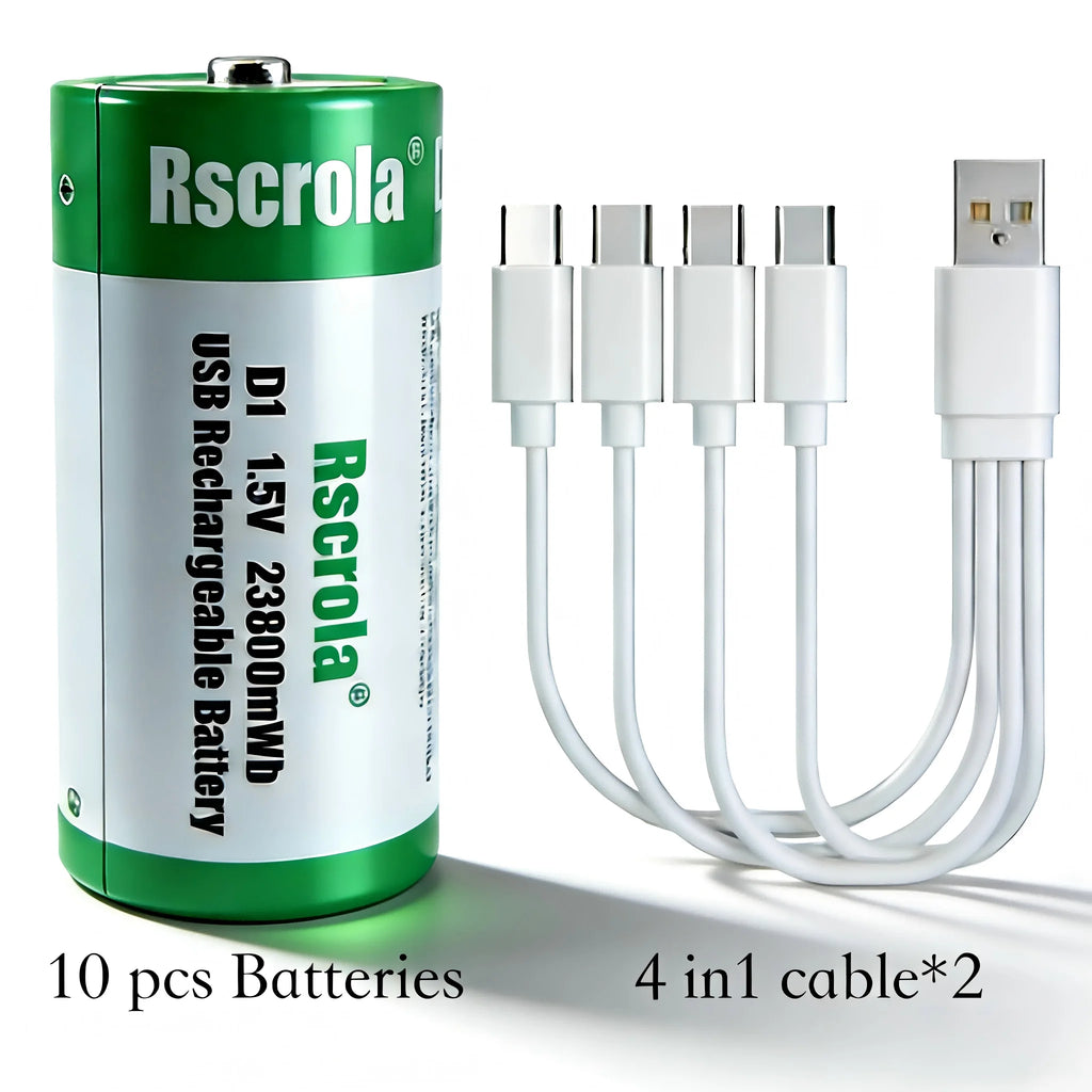 USB-C Rechargeable D Cell /C Cell Battery Li-ion High Capacity 23800mWh 19800mWh Rechargeable Batteries for Flashlight Radio Toy Oasis Select 1.5V 10 D Size Batteries