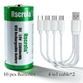 USB-C Rechargeable D Cell /C Cell Battery Li-ion High Capacity 23800mWh 19800mWh Rechargeable Batteries for Flashlight Radio Toy Oasis Select 1.5V 10 D Size Batteries