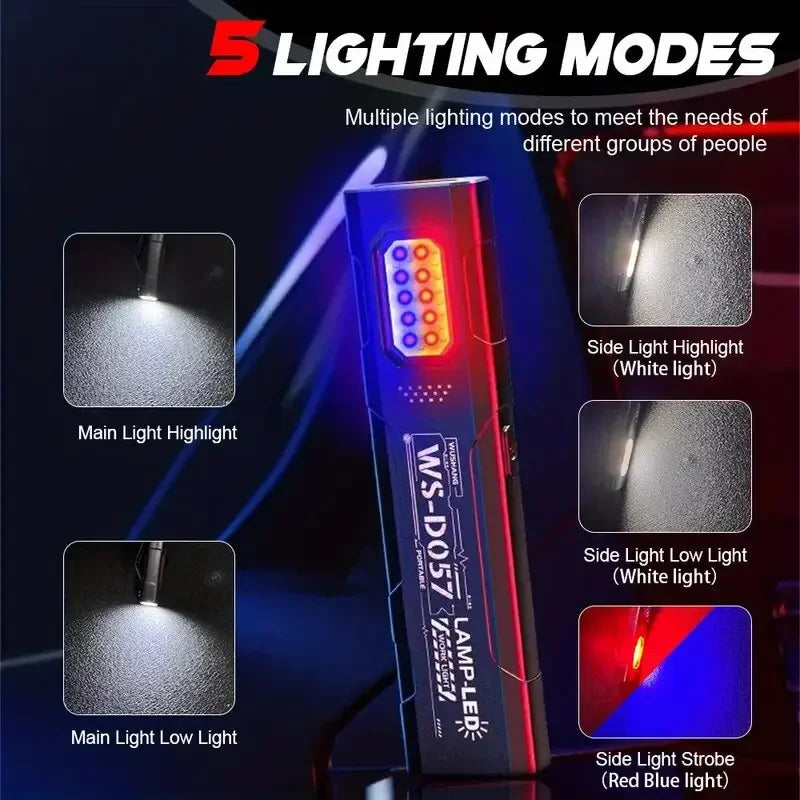 LED COB Flashlight Type-c Rechargeable Keychain 5 Modes Hands Pocket Lantern Flood Work Light with Magnet for Camping Emergency Oasis Select