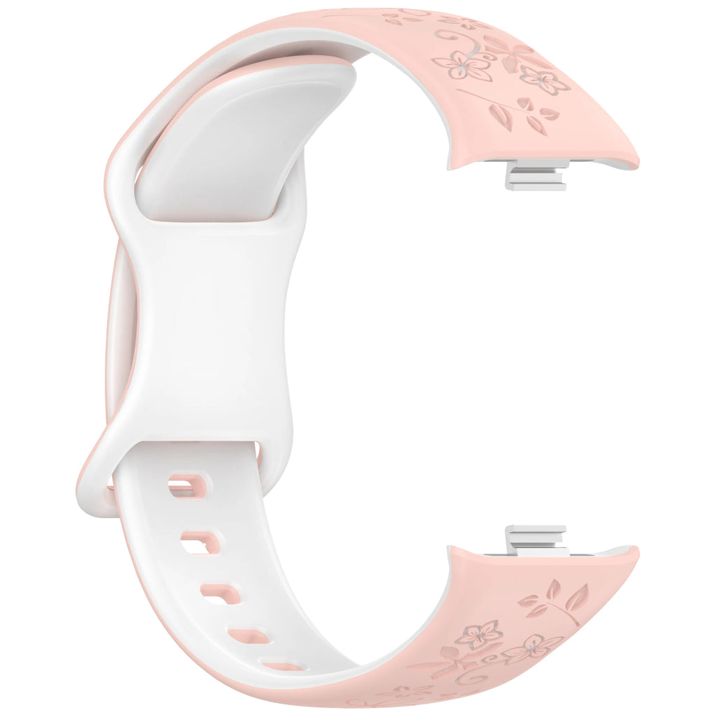 Two-Tone Floral Silicone Strap for Redmi Watch & Mi Band 8/9 Pro Silicone Watch Strap Oasis Select Pink White