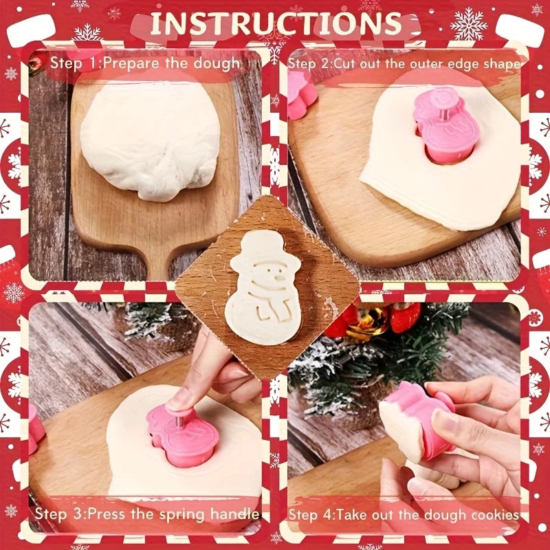 4Pcs Christmas Baking Mold Set DIY Tree Snowman Cookie Cutter Plunger for Gingerbread Fondant Cake Decorating Pastry Tools Oasis Select