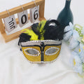 Halloween Phoenix Tail Feather Mask Rhinestones Glitter Half Face Masks Sexy Masquerade Ball Eye-Mask Cosplay Costume Party Deco Oasis Select Gold