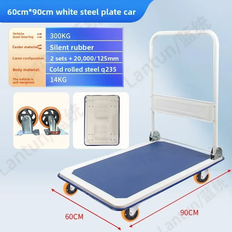 Multi-functional Silent trolley Steel trolley Pull goods Folding flatbed truck Small trailer Truck Supermarket storage Oasis Select White 60-90