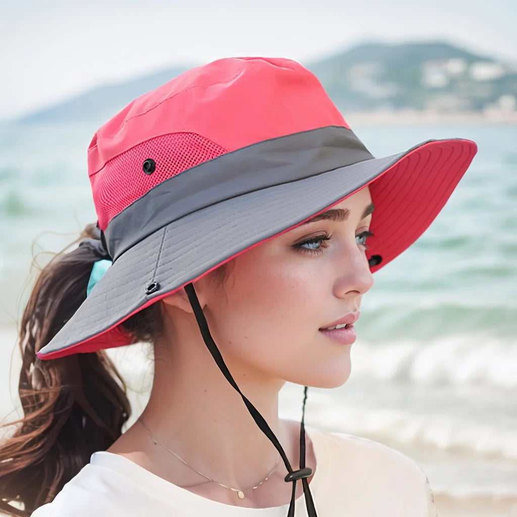 Women's Dual-Tone Sun Hat with Ponytail Hole - Breathable Mesh Waterproof Wide Brim for Beach & Fishing for Spring, Summer Oasis Select