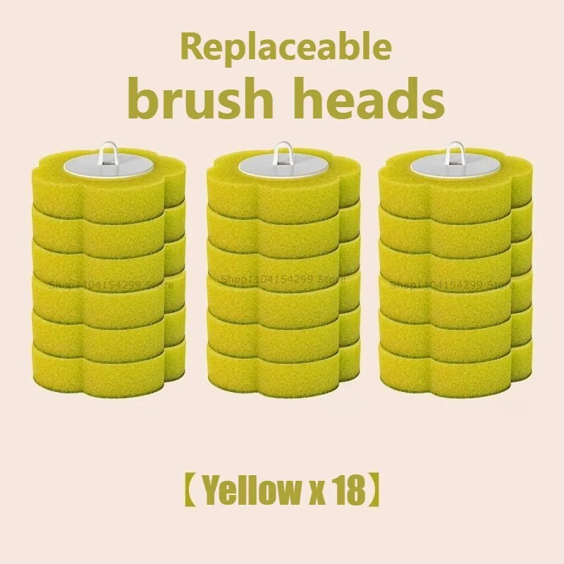Disposable Toilet Brush Replacement Head Cleaning Kit Lengthened Handle Auto Lid Opening Toilet Bowl Cleaner Kit for Bathroom Oasis Select 18pcs brush-Yellow